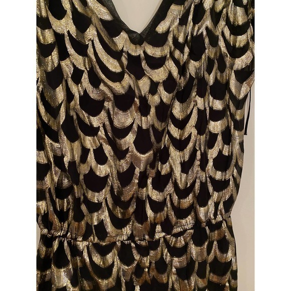 Glam Black and Gold Shimmery Short Sleeve Dress‎ or Tunic 100% Silk Y2K Made USA - Picture 7 of 9